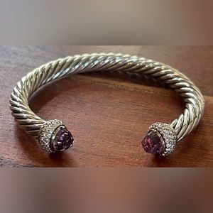 Gorgeous David Yurman 7mm Sterling Silver Diamond Amethyst Cable Candy Bracelet